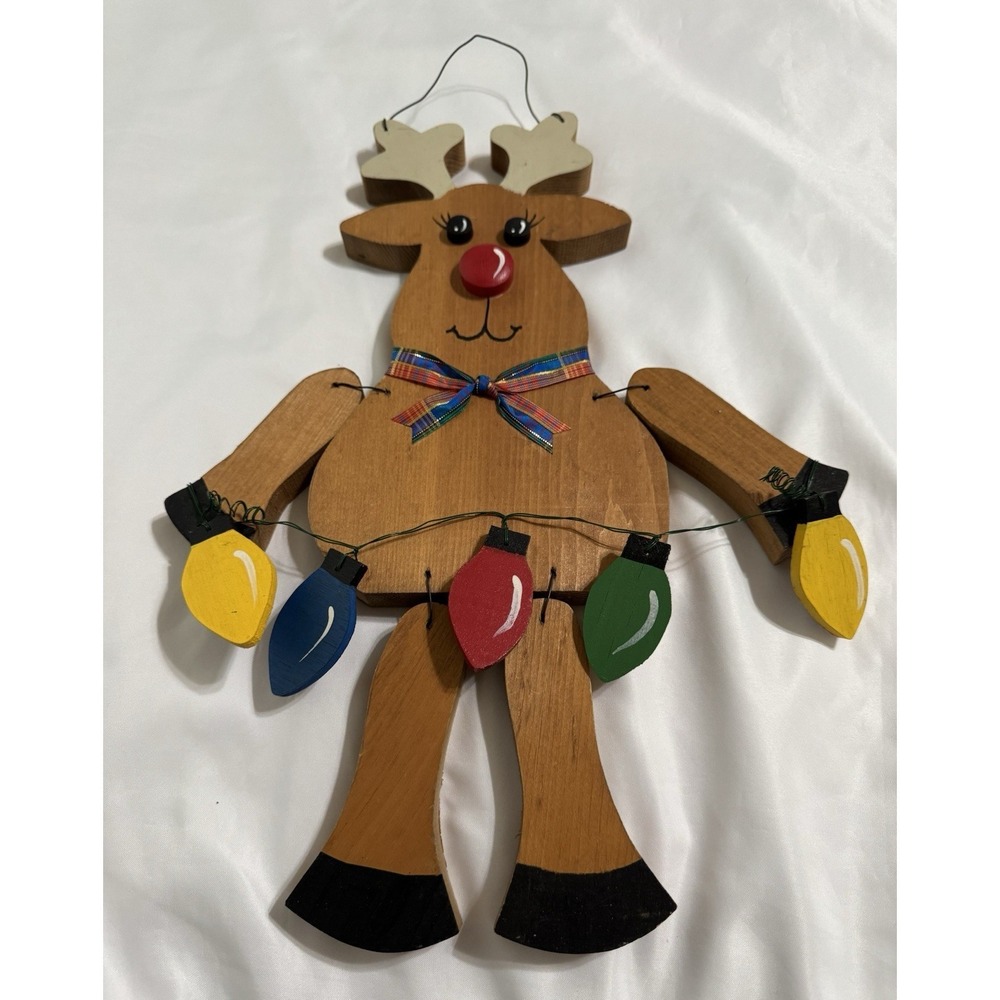 Christmas Rudolph Reindeer Wooden Movable Arms And Legs Hanging 15.75" Tall